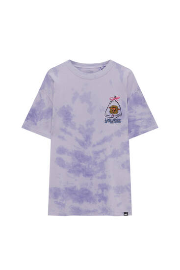 T-shirt with tie-dye and Less Anxiety graphic