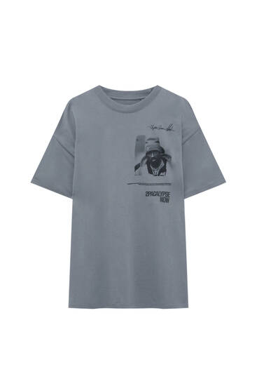 Tricou gri cu imprimeu grafic Tupac