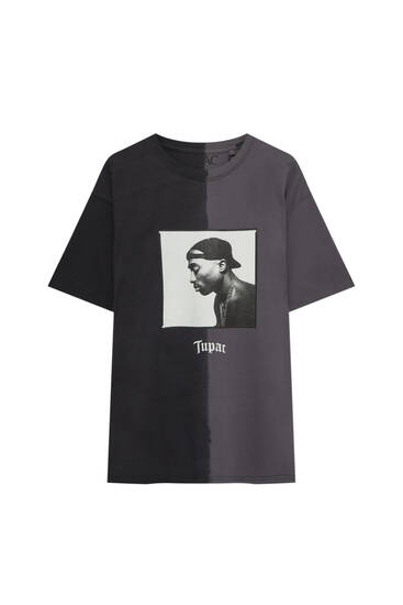 Colour block T-shirt with Tupac print