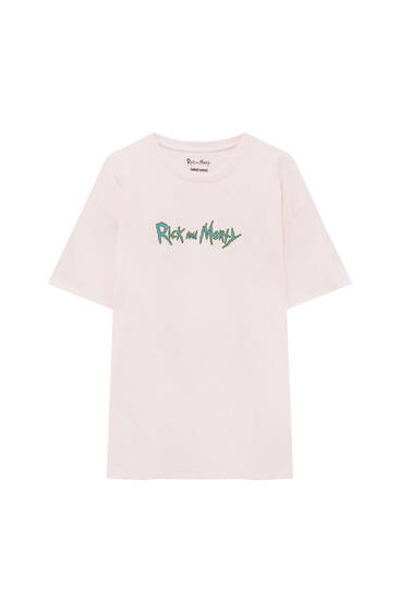 T-shirt rose imprimé Rick et Morty