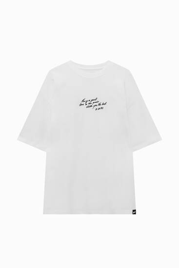 White printed T-shirt with slogan