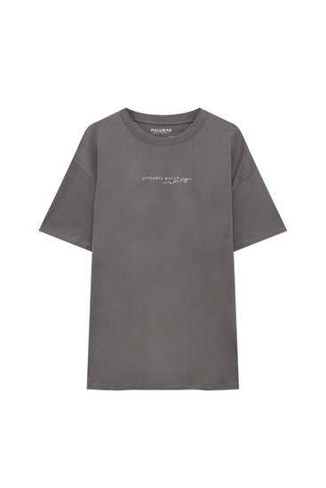 Grey short sleeve T-shirt with front slogan