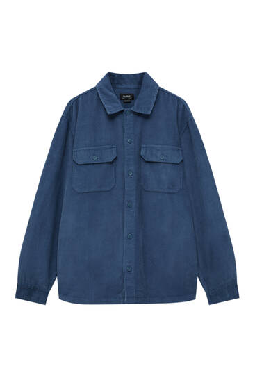 Corduroy shirt with front flap pockets