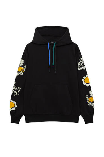 Black graphic text hoodie