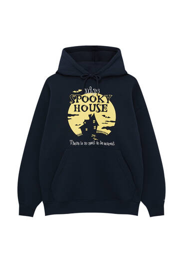 Zils džemperis ar kapuci ‘Spooky House’