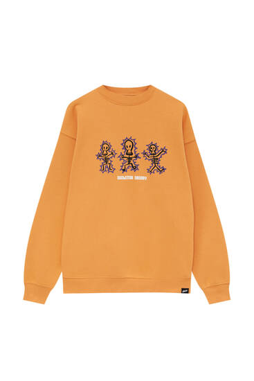 Orange sweatshirt with skeletons - PULL 