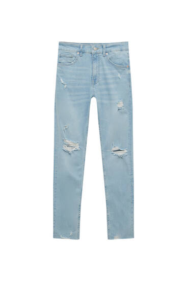 Skinny džínsy s roztrhaným efektom