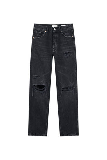 Jednoduché džínsy štandardného strihu s roztrhaným efektom