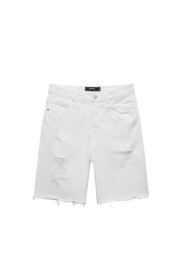 Denim Bermuda shorts with frayed hems