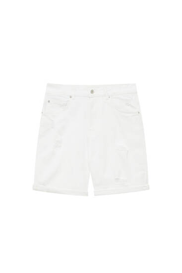 Slim fit denim Bermuda shorts with ripped detail