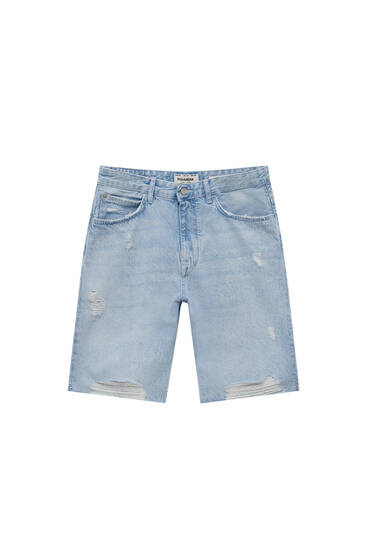 Calções bermuda slim fit com rasgões - PULL\u0026BEAR