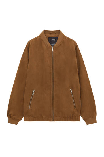 Lightweight faux suede bomber jacket
