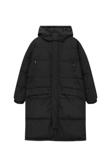 Long puffer coat with hood