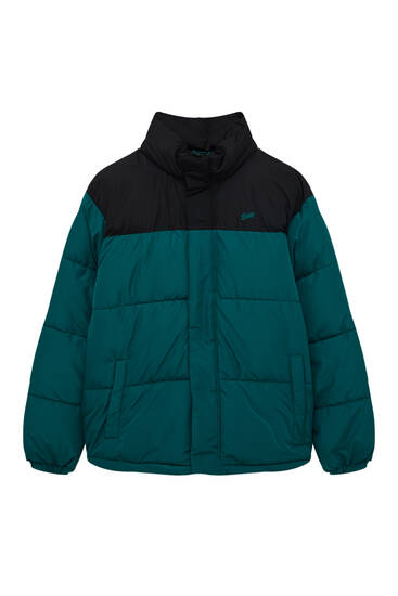 Contrast colour block puffer jacket