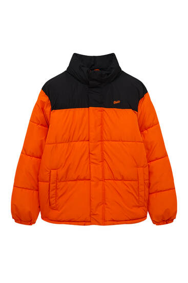 Contrast colour block puffer jacket