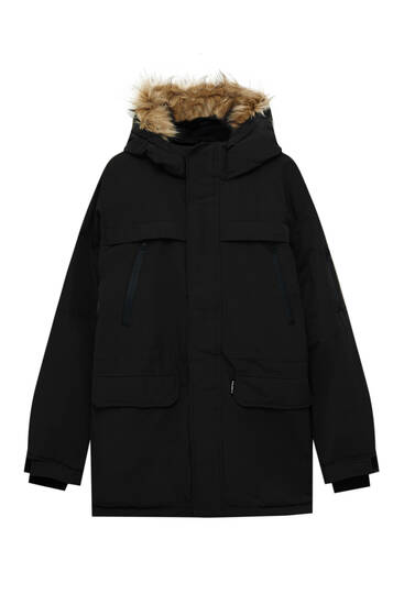 Péřový kabát s kapucí
