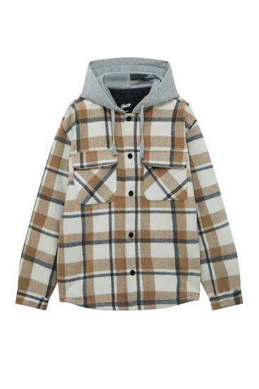 Checked hooded overshirt