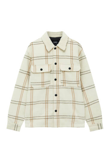 Checked overshirt with faux shearling