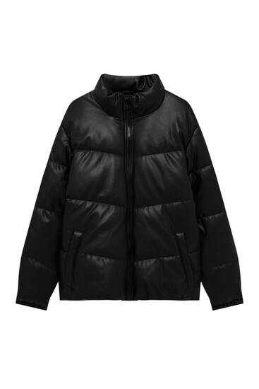Jachetă matlasată din imitație de piele neagră
