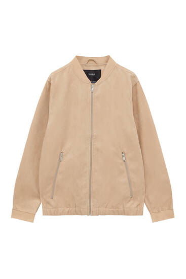 Lightweight faux suede bomber jacket