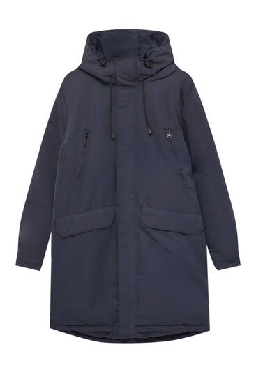 Hooded parka with snap buttons