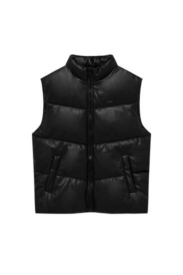 Faux leather puffer gilet
