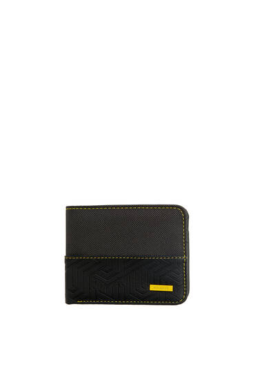 Faux leather wallet with yellow logo