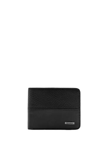 Textured paneled black wallet