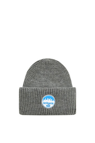 Blue embroidered knit beanie