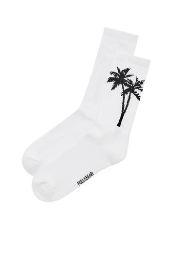Crew socks with palm tree print