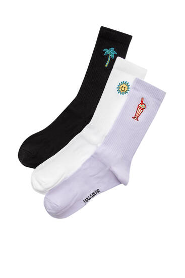 Pack of 3 socks with embroidered detail