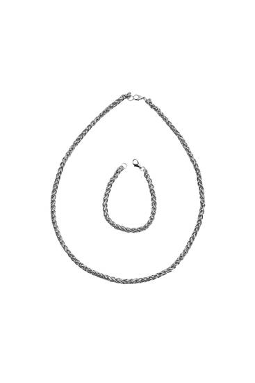 Pack of silver-toned bracelet and chain necklace