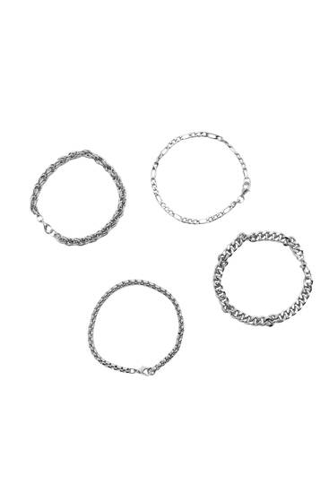Pack 4 bracelets chaînes argentés -