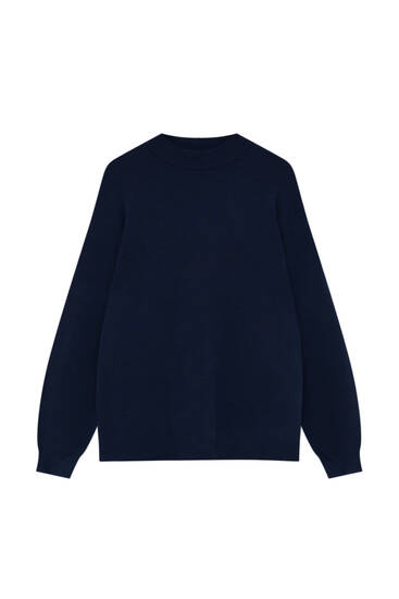 Pullover mit geripptem Stehkragen in Basic-Farbe