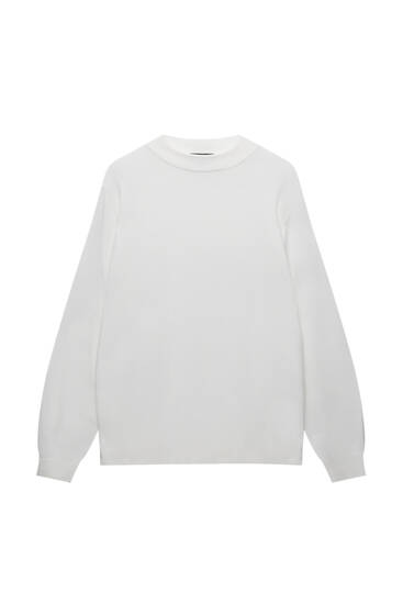 Pullover mit geripptem Stehkragen in Basic-Farbe