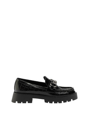 Black loafers with links