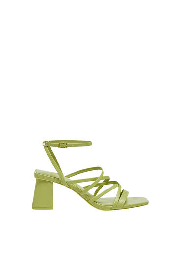 Pull & Bear Strapped High-Heeled Sandals cream striped pattern casual look Shoes High-Heeled Sandals Strapped High-Heeled Sandals 