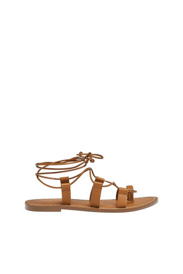 Tied leather flat sandals