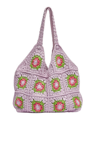 Floral crochet tote bag