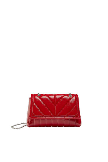 Faux patent quilted crossbody bag