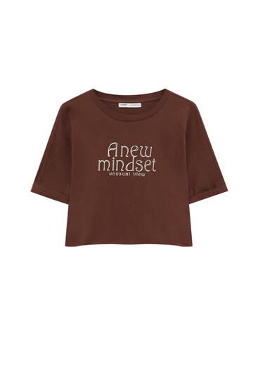 Cropped-T-Shirt mit Grafik und Slogan