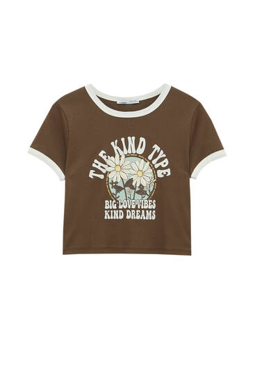 Cropped T-shirt with contrasting ribs 