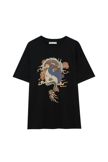 T-shirt à imprimé dragon yin yang