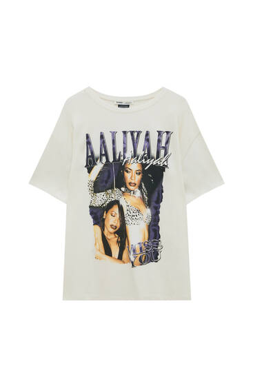 Aaliyah Miss You baskılı t-shirt