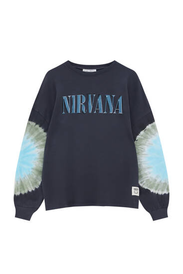 Nirvana-Shirt mit Tie-dye-Ärmeln