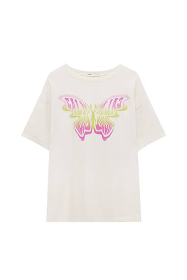 Maglietta stampa farfalla sfumata