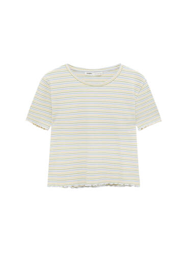 Basic striped check texture T-shirt