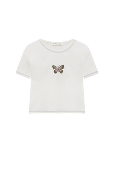 Embroidered cropped T-shirt