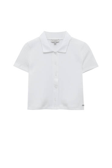 Button-up ribbed polo shirt