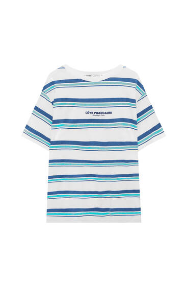 Striped T-shirt with embroidered chest detail